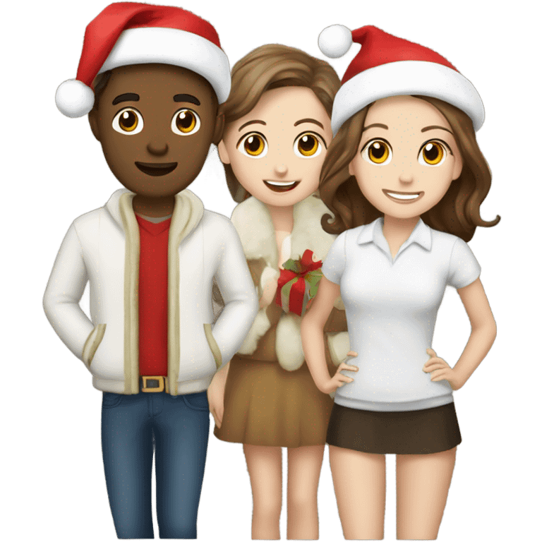 three roommates two white boys one brunette white girl in christmas attire emoji