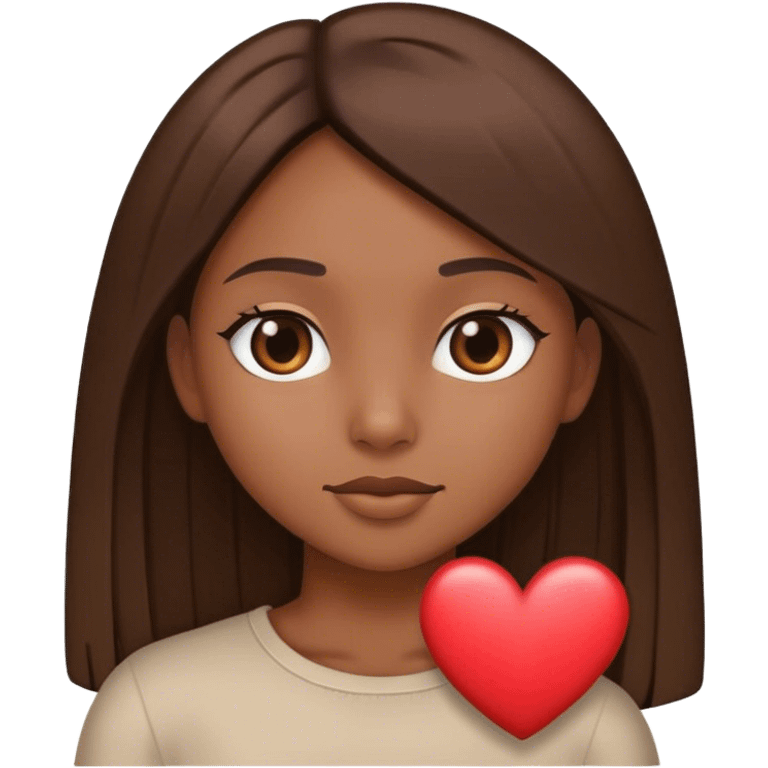 chica con cabello liso y corazón marrón  emoji