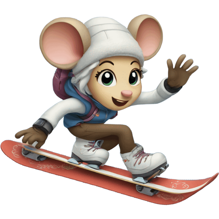 Female mouse snowboarding down the mountain  emoji