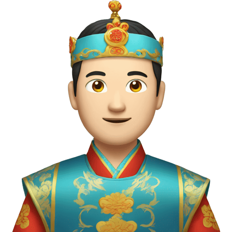 Chinese man wear Chinese traditional clothes and crown, blue emoji