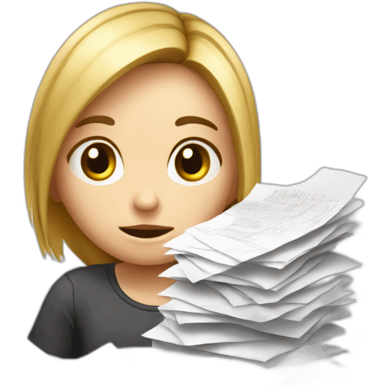 stressed small girl with scattered papers, realizing that event data hasn't been imported for scanners, and the event is tomorrow emoji