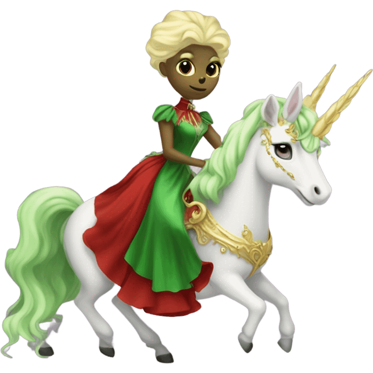 "galora green blonde alien woman" in red Victorian elegant dress, full body, rides unicorn gold and white surrounded by fire
 emoji