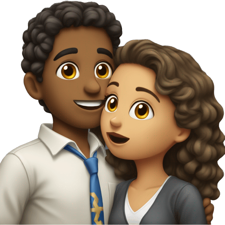 Jewish girl kiss-kiss Hispanic boy  emoji