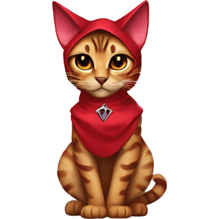 Bengal cat dressed like the scarlet witch with the scarlet witches red headpiece on emoji