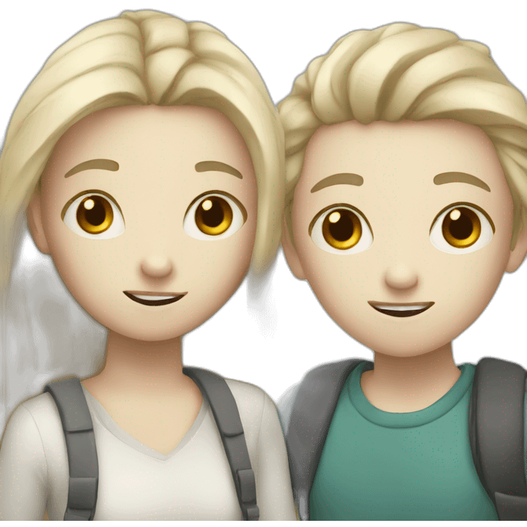 Two emotional students with white skin emoji