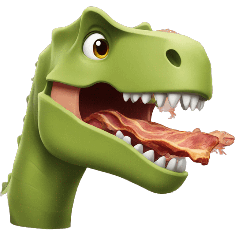 A dinosaur eating bacon emoji