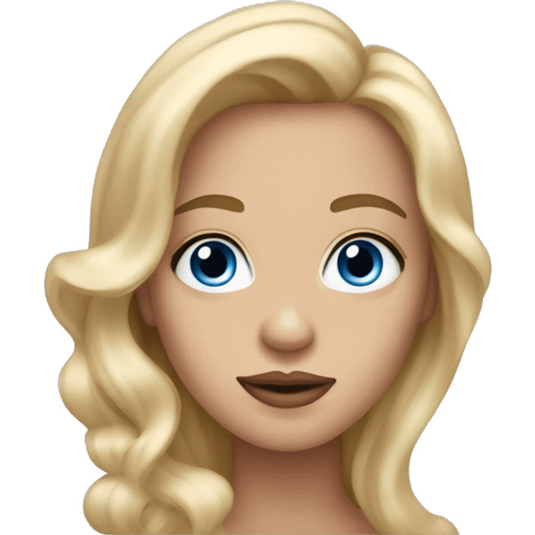 woman with long, blond and wavy hair, blue, big eyes and a small nose and big nice lips  emoji