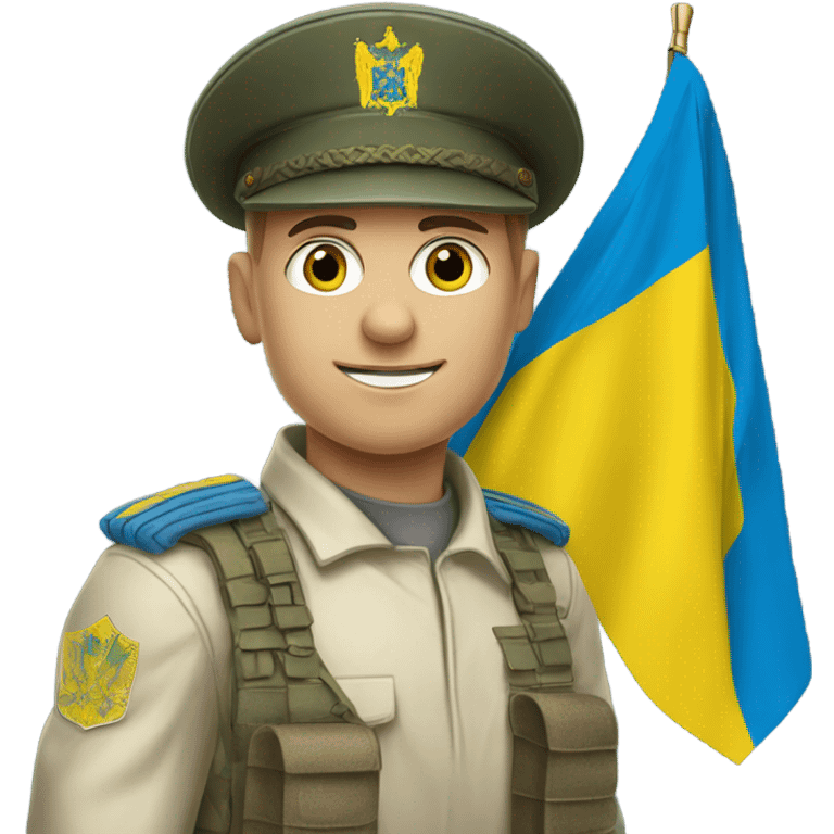 super realistic white soldier with Ukrainian flag emoji