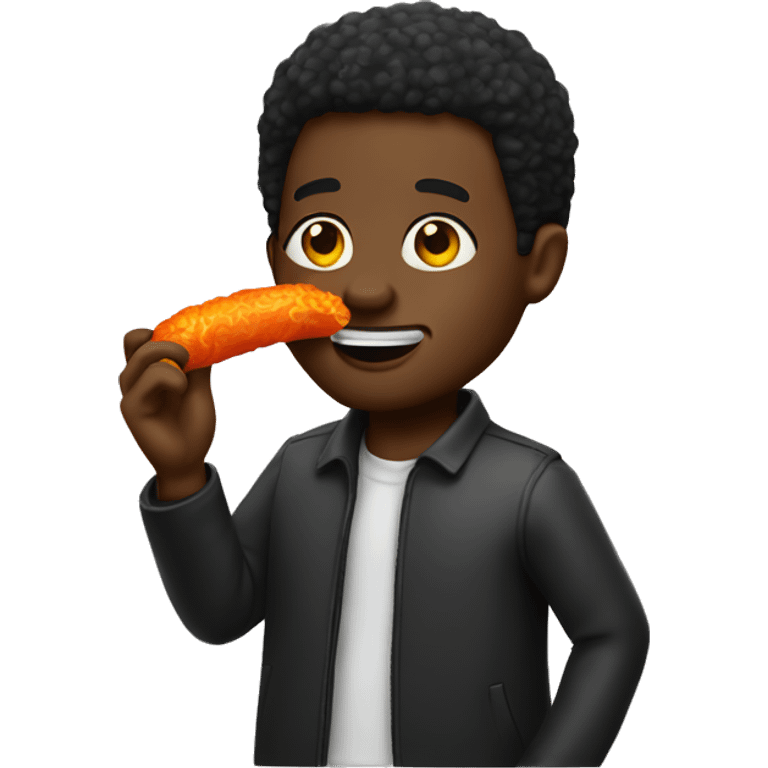 Black man eating a hot Cheeto emoji