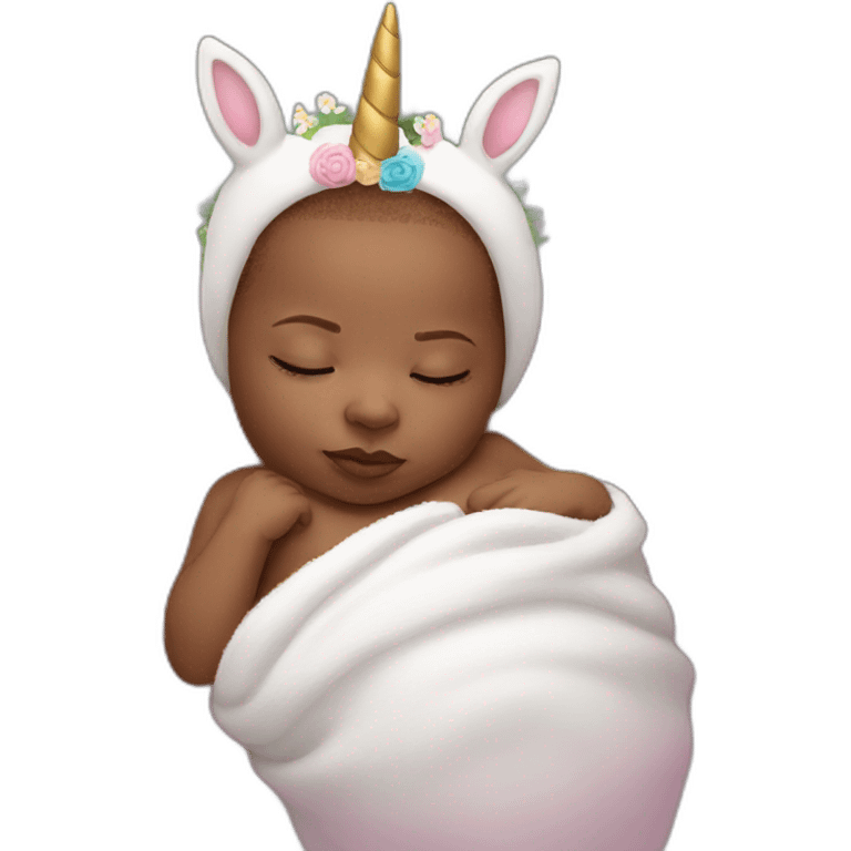 Sleeping white Newborn with unicorn headband emoji