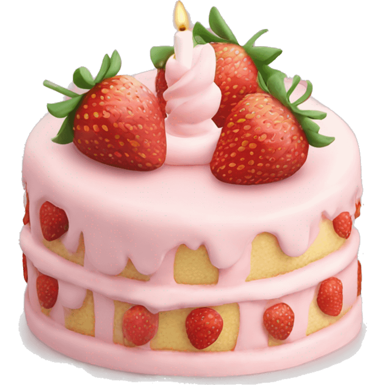 Light Pink strawberries and cream birthday cake  emoji