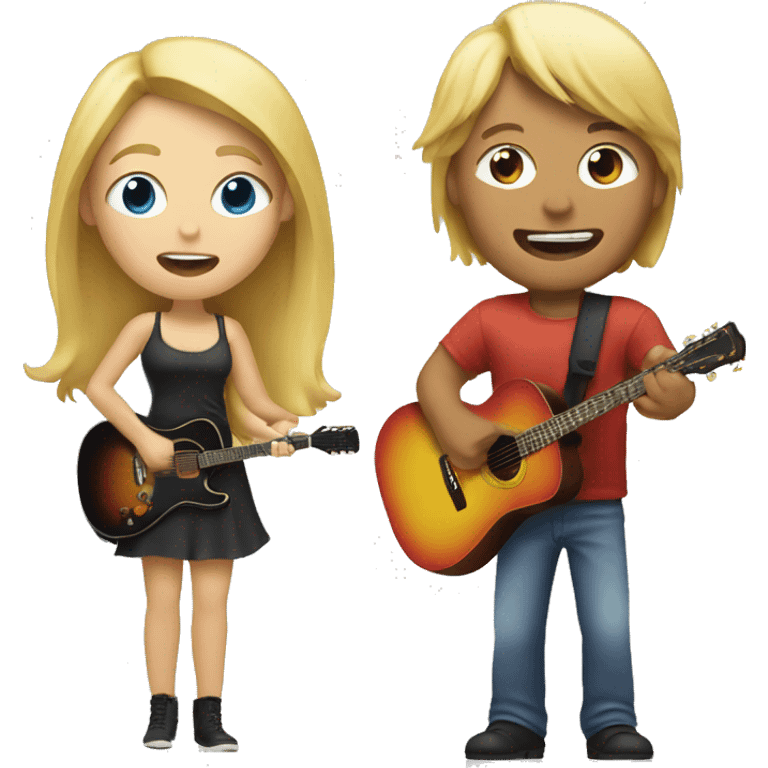 Male plaging guitar with blonde girl singing emoji