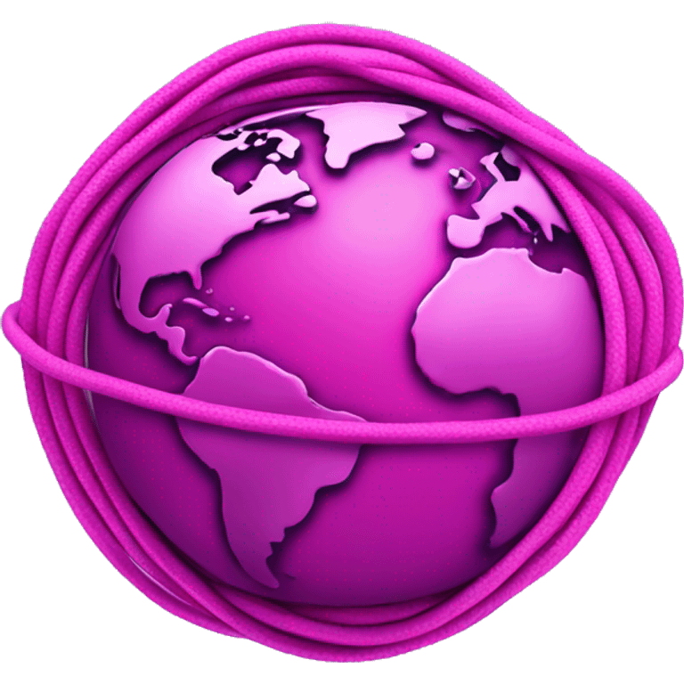 Hot pink round earth  wrapped in a purple ethernet cord emoji