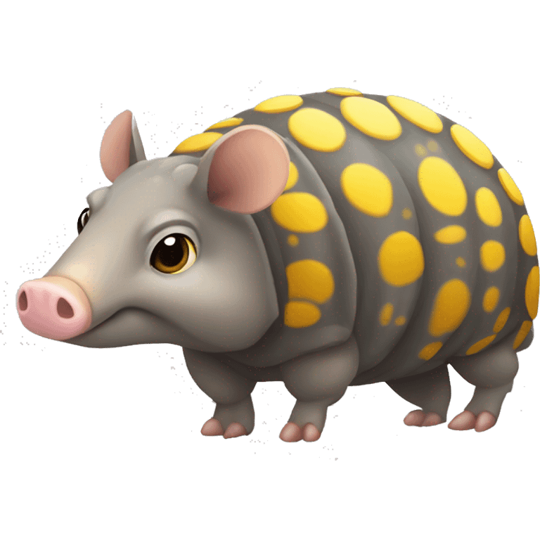 Mottled gray brown chubby armadillo pig with yellow and black spots and cute tiny eyes emoji