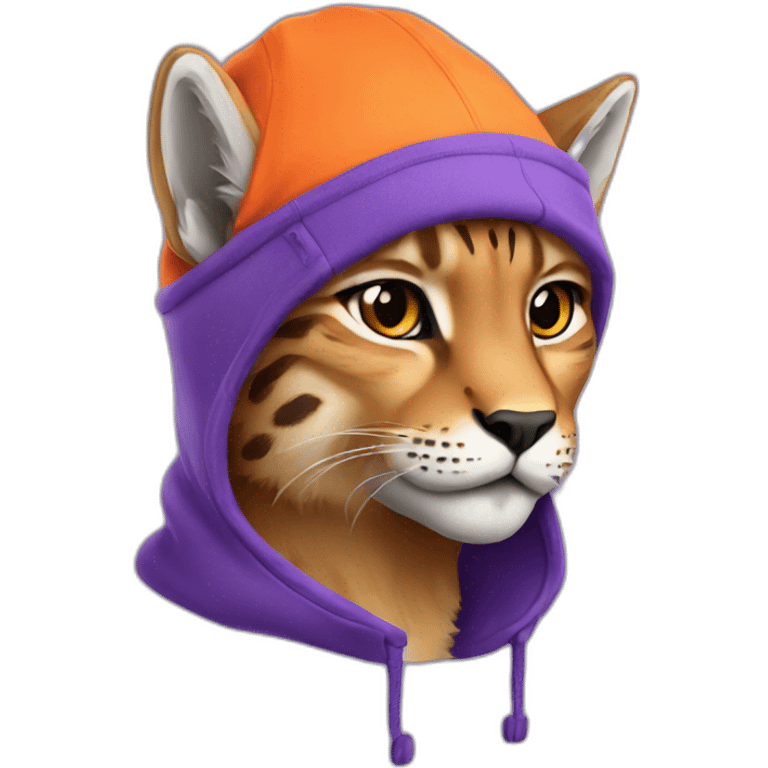 Lynx in purple hoodie and orange winter cap emoji