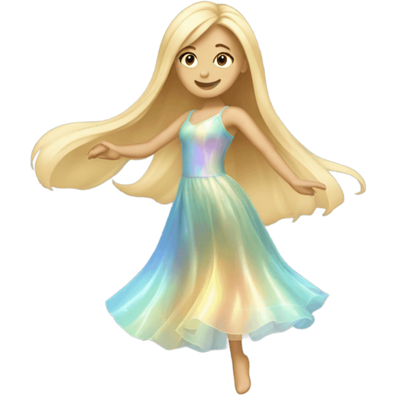 Dancing blonde girl long hair in an iridescent dress emoji