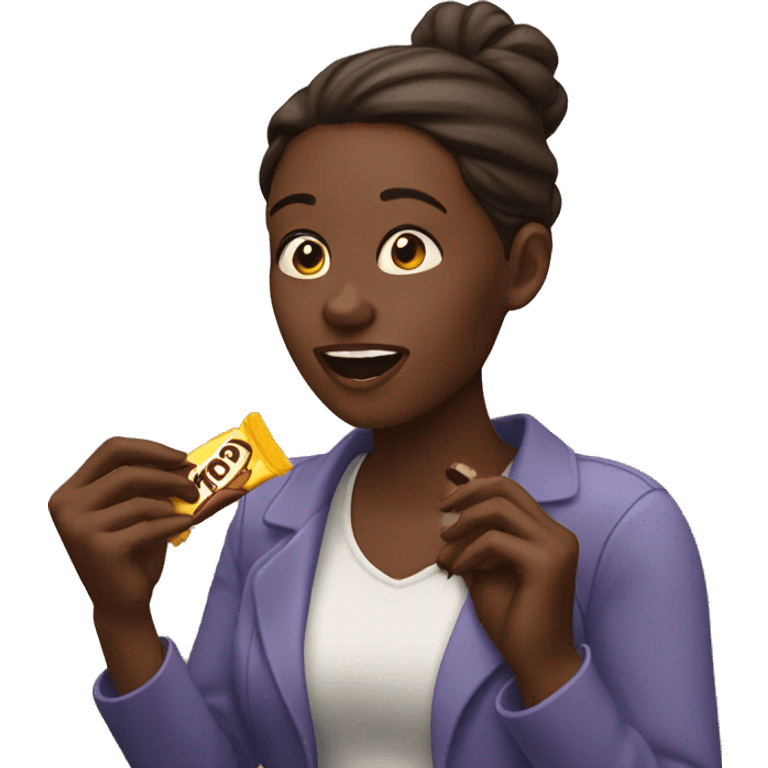 Woman eating a chocolate bar. emoji