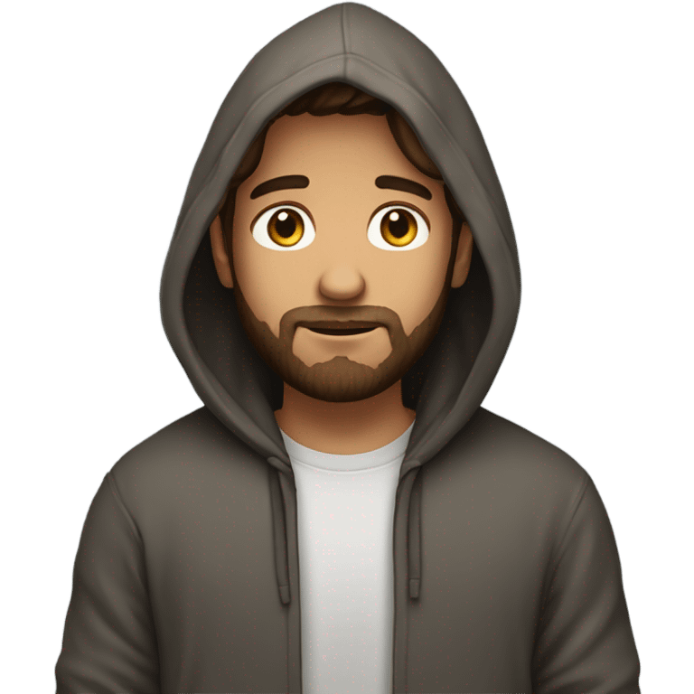 Handsome man with brown hairs and 3 days beard wearing a hoodie as he is praying emoji