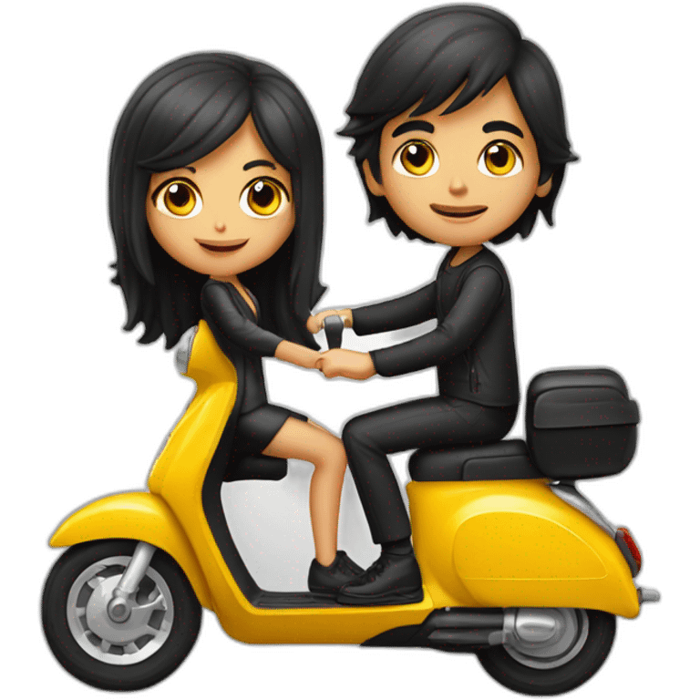 long hair boy and girl riding on black activa scooter emoji