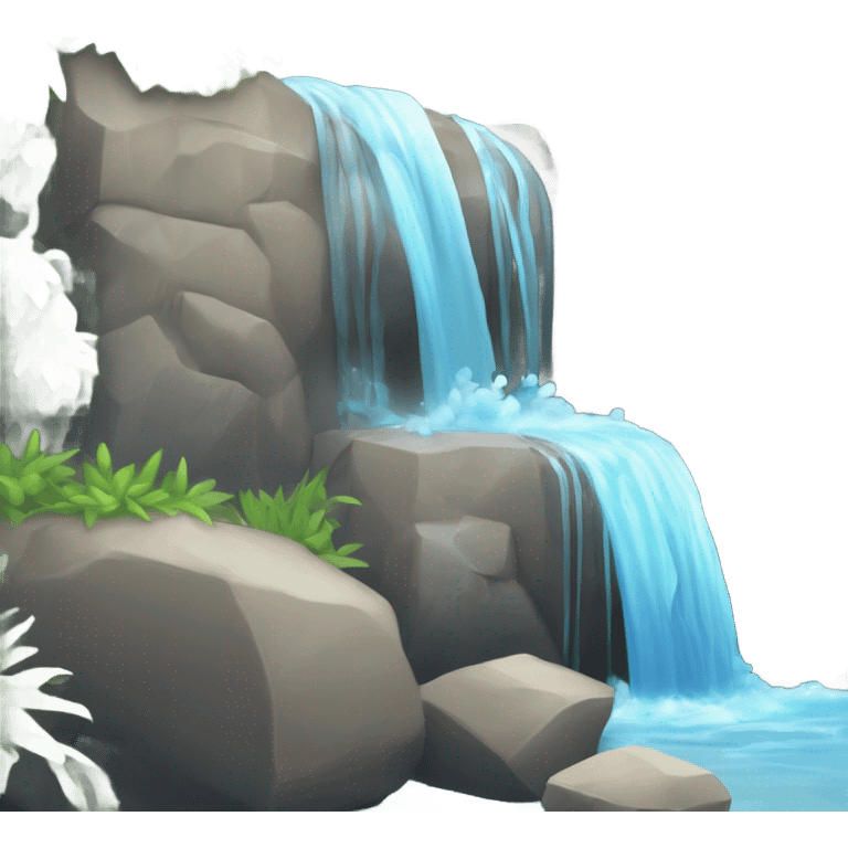 Una cascada de agua cristalina cayendo sobre rocas lisas emoji