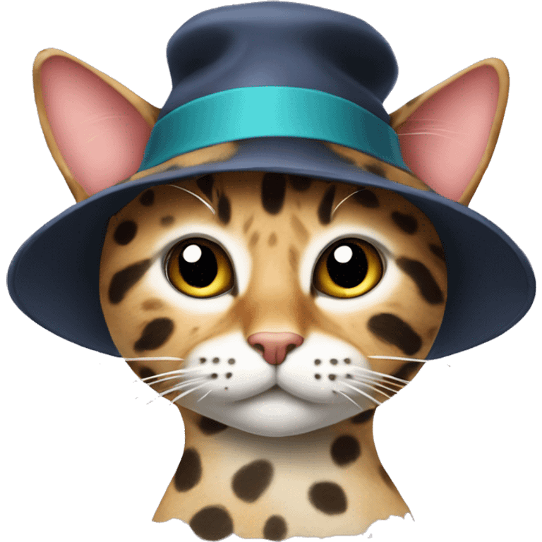 Spotted cat in a hat emoji