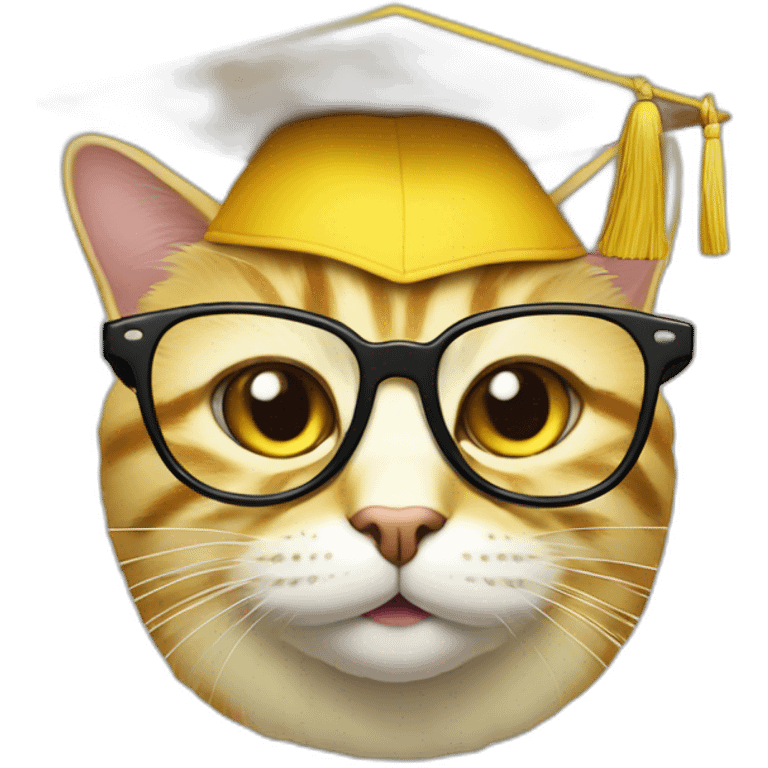 yellow-emoji-cat-head-with-glasses-and-with-mortarboard-on-its-head emoji