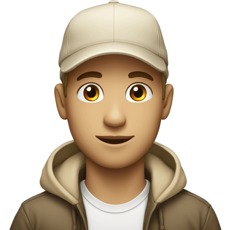 "Young man, white with  wearing a beige cap." emoji