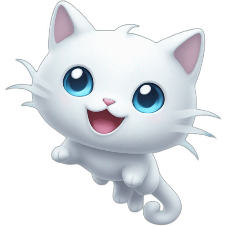 Cute cartoon ghost cat like transpearent pokemon floating in the air emoji