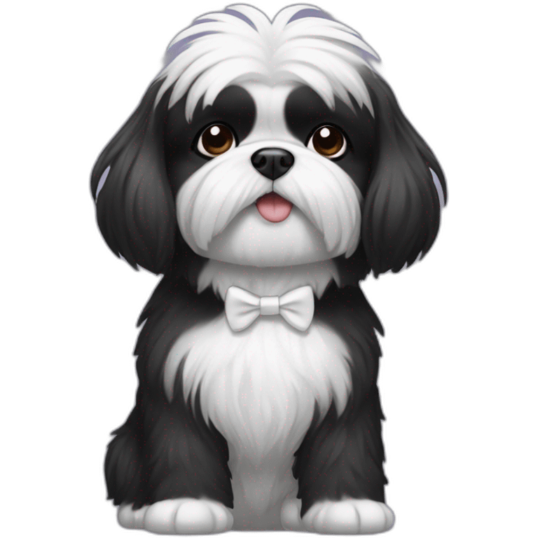 black shitzu dog with white tie in fur emoji