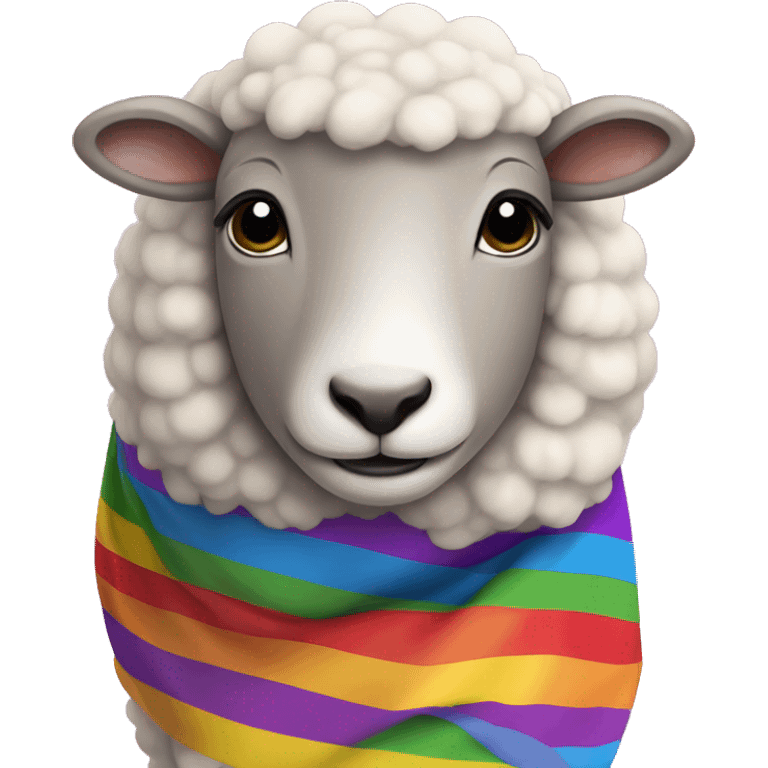 
A sheep wrapped in a pride flag emoji