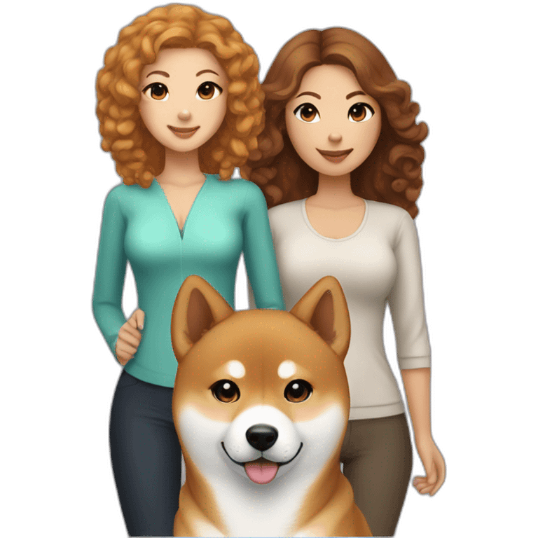 Cute Shiba-dog with her mistress, a woman with brown and curly hair emoji