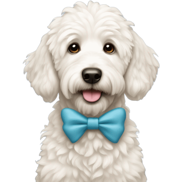 white golden doodle with bow emoji