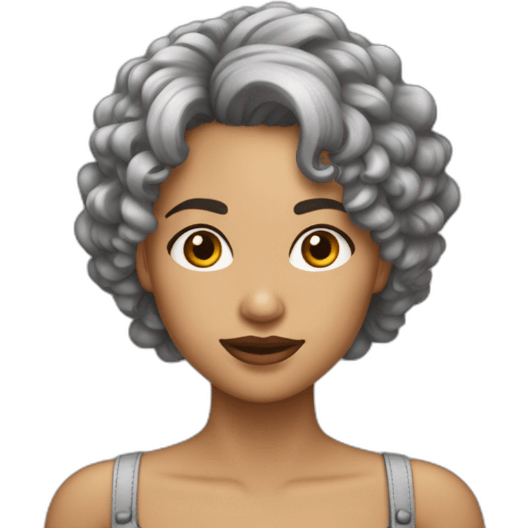 Chica pelo rizado corto, gris claro emoji