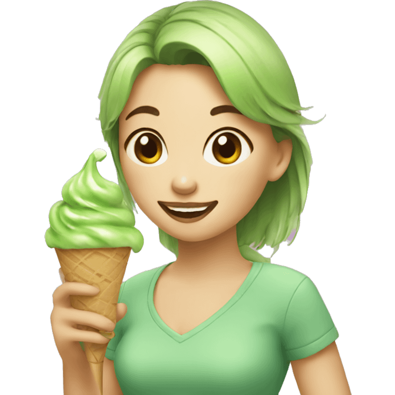 Girl eating matcha ice-cream  emoji