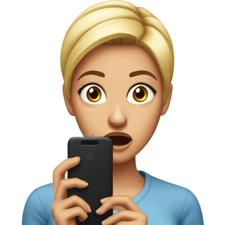 30 year old Woman looking at cell phone shocked emoji