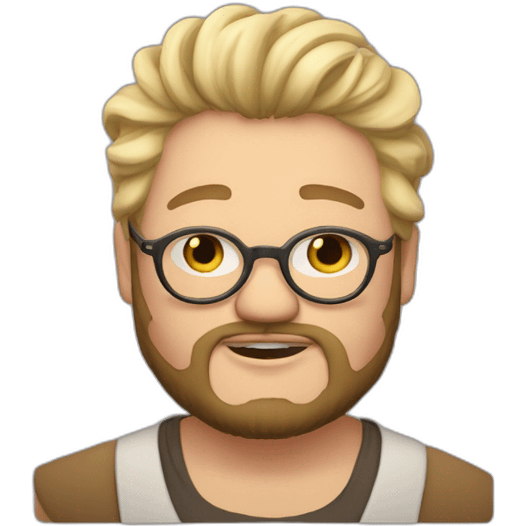 Chubby non binary Big lebowsky round glasses blond haïr chaotic beard drink rhum emoji