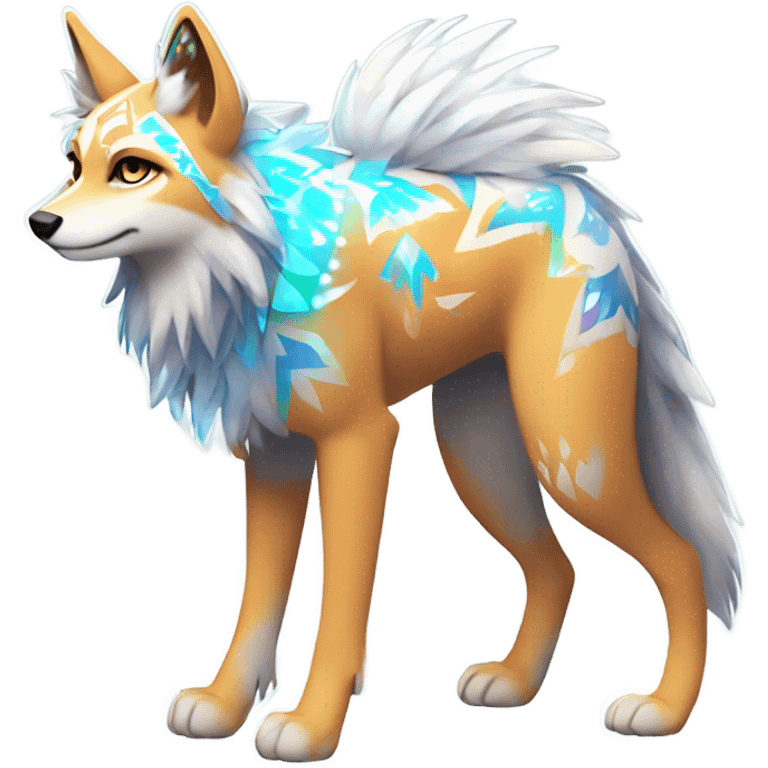 Fionbri-Falvie-sparkle-greywolf-sona with shiny glowing colorful tribal markings full body emoji