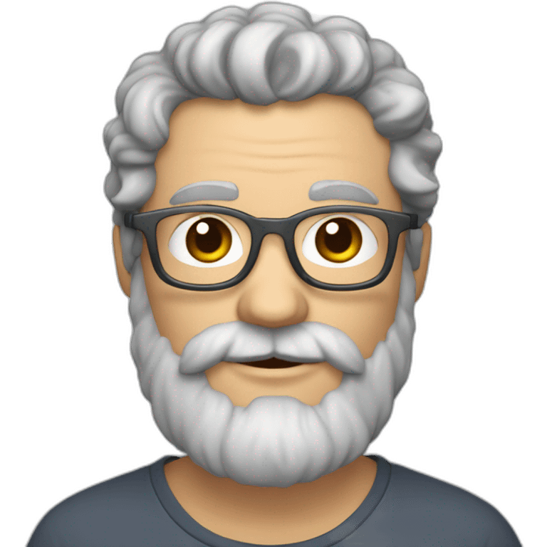 middle-aged white-skinned man with thick gray and brown hipster beard and curly brown hair with gray temples and glasses emoji