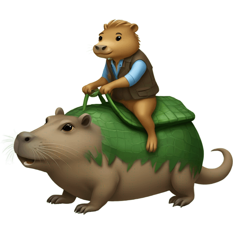 Capybara riding a alligator  emoji