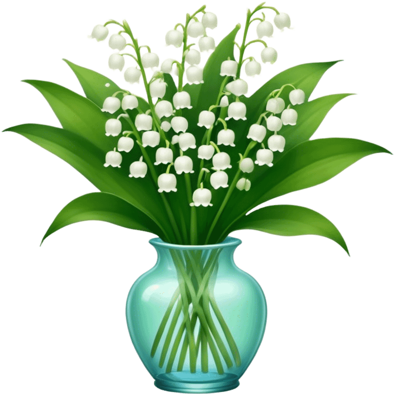 bouquet of light blue lily of the valley in a green glass vase  emoji