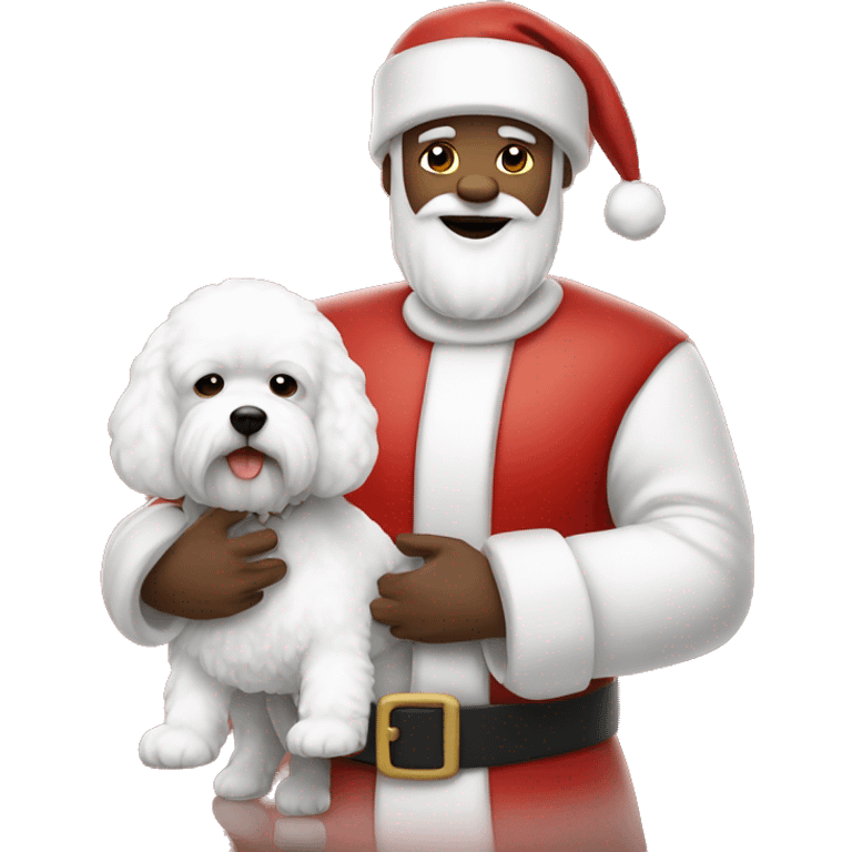 Santa holding a white bichon emoji