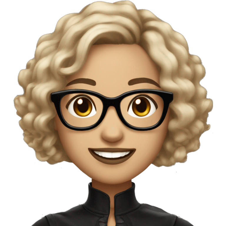 woman with balayage hair and glasses, brown eyes, light skin, big smile and stylish but gothic clothes  emoji