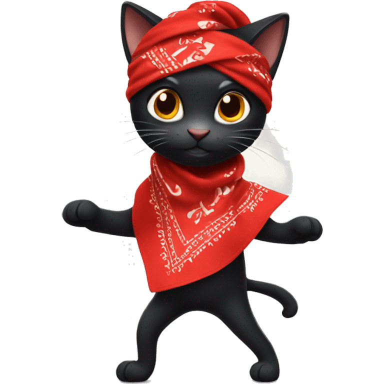 dancing black cat wearing a red bandana emoji