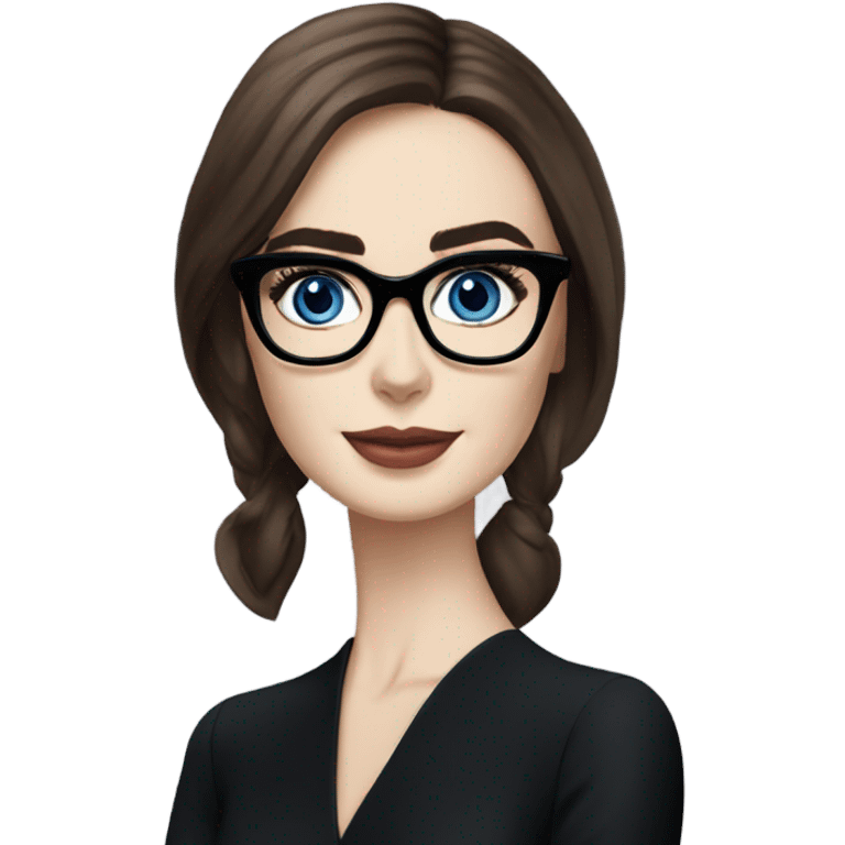 Hyper Realistic photo Lily collins blue eyes wearing glasses in a business meeting black dress emoji