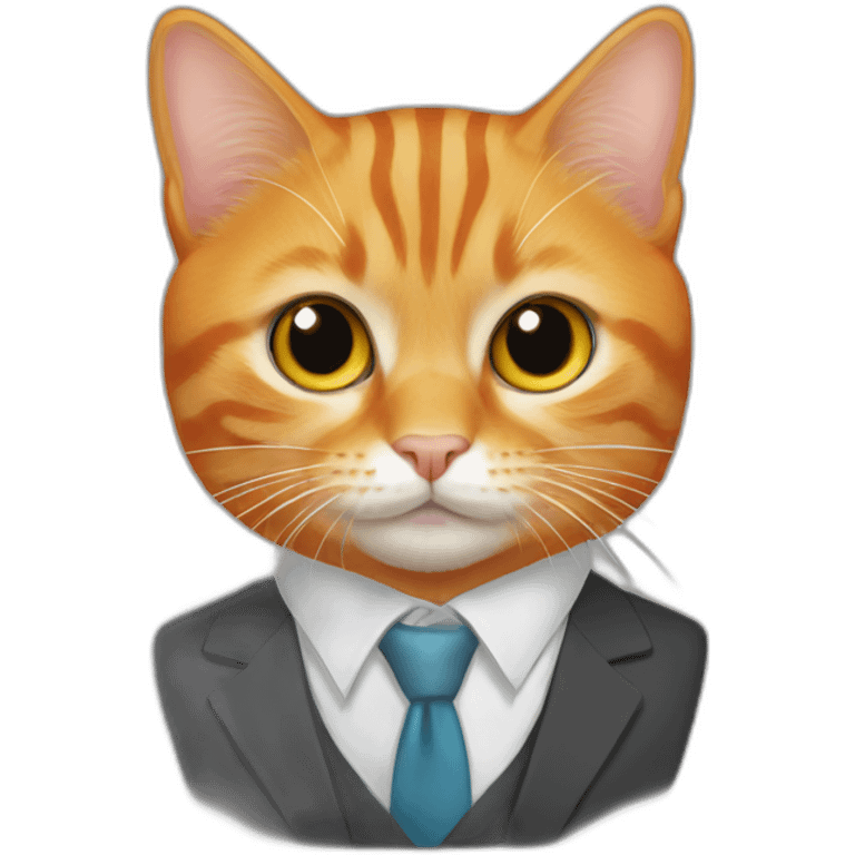 orange tabby cat on a social suit emoji