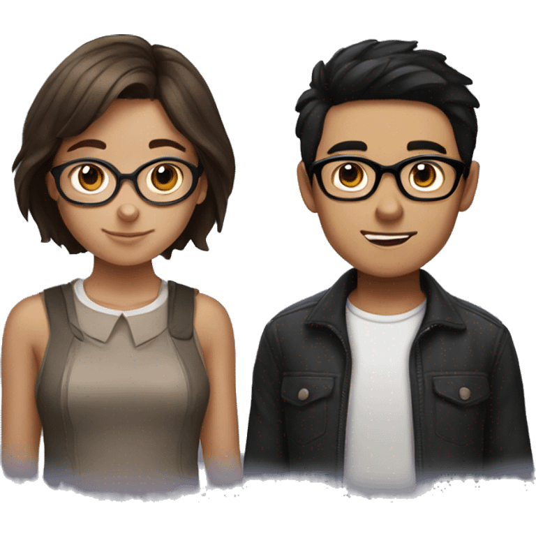 Girl with brown hair, glasses and a boy with black hair without glasses emoji