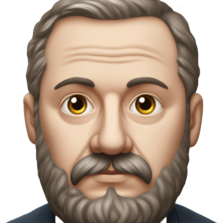 Russian writer Alexander Kuprin Photorealism A plump serious man of Slavic appearance with Small eyes with beard and mustache, with a  short haircut, big detailed face, wrinkled face emoji