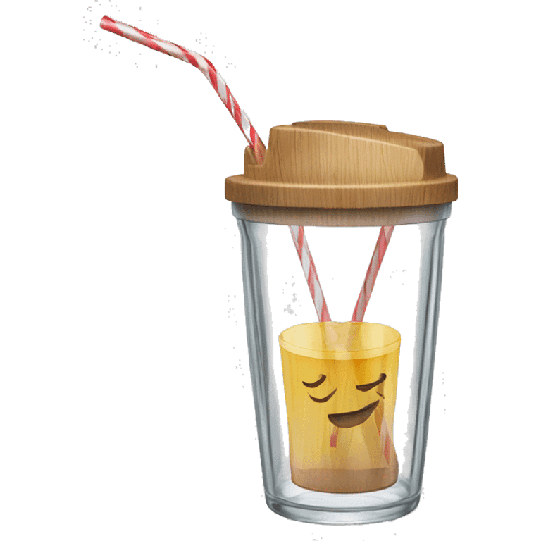 clear glass with wood lid and straw emoji