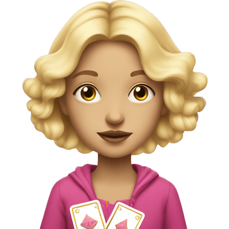 Blonde girl with pink pink tarot gold cards emoji