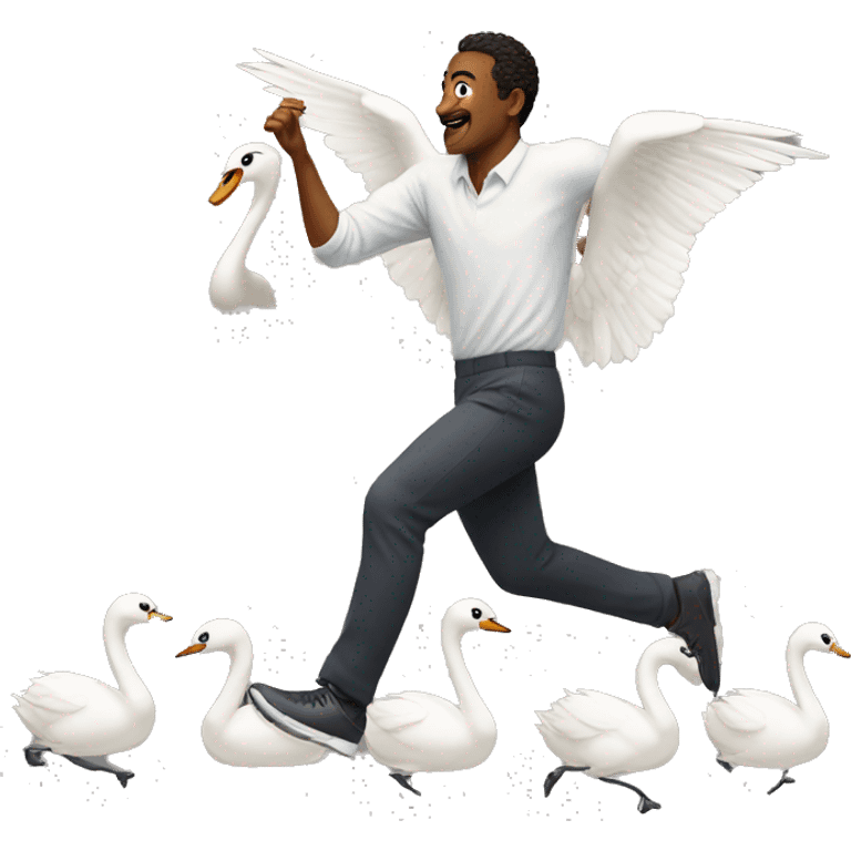 Man running from swan emoji